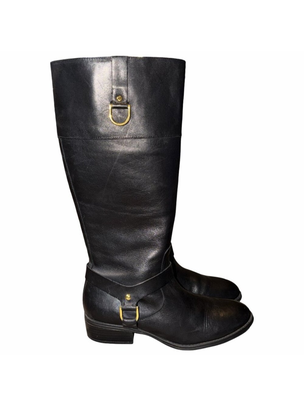 Lauren Ralph Lauren Mesa Tall Black Leather equestrian Riding Boots Sz 8 Gold